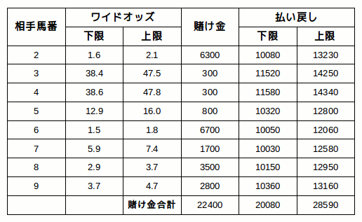 阪神大賞典2014のワイド総流し計算表