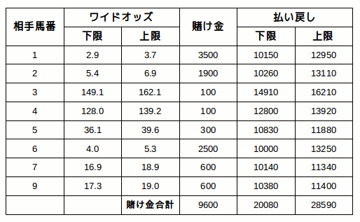 阪神大賞典2014のワイド総流し計算表2