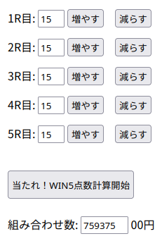 WIN5を全レース15頭買いした場合