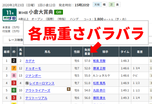 ハンデ戦の斤量