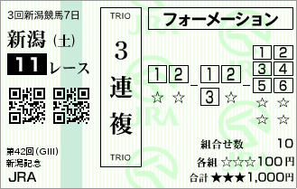 三連複フォーメーション馬券の見本