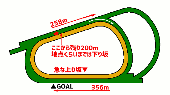 阪神競馬場・芝1200mコース図